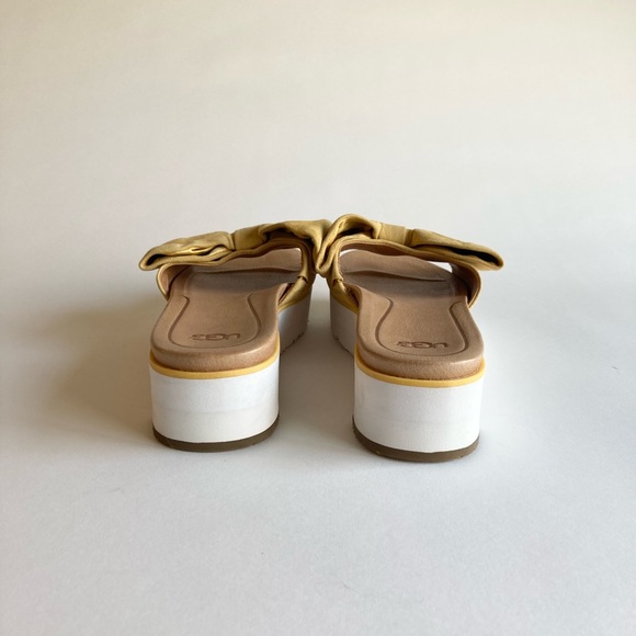 UGG Mustard Yellow Velvet Bow White Wedge Flip Flops Sandals size 8.5 - Picture 10 of 14